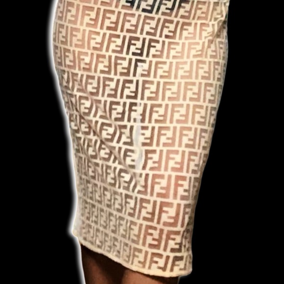 Fendi Vintage Embossed Logo Sheer Nylon FF Monogram Logo Dress Nude Cream - Picture 5 of 17
